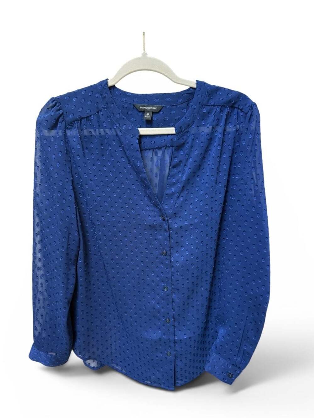 Banana Republic Blue Swiss Dot Long Sleeve Blouse Size M